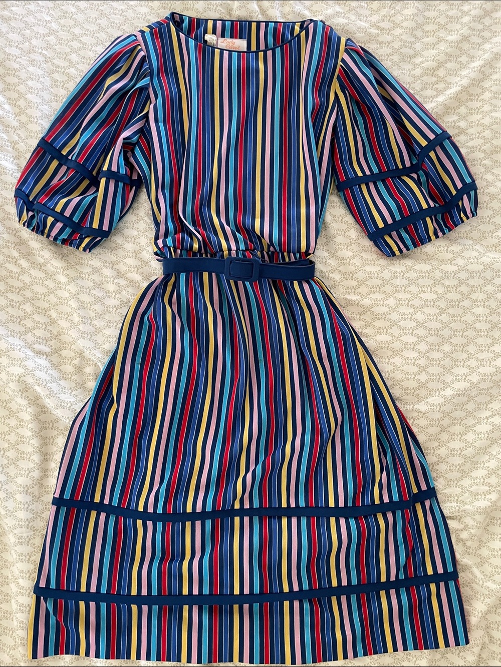 Vintage Lady Carol of New York Striped Belted Dress